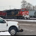 CN unit parked with CP at CP Lambton